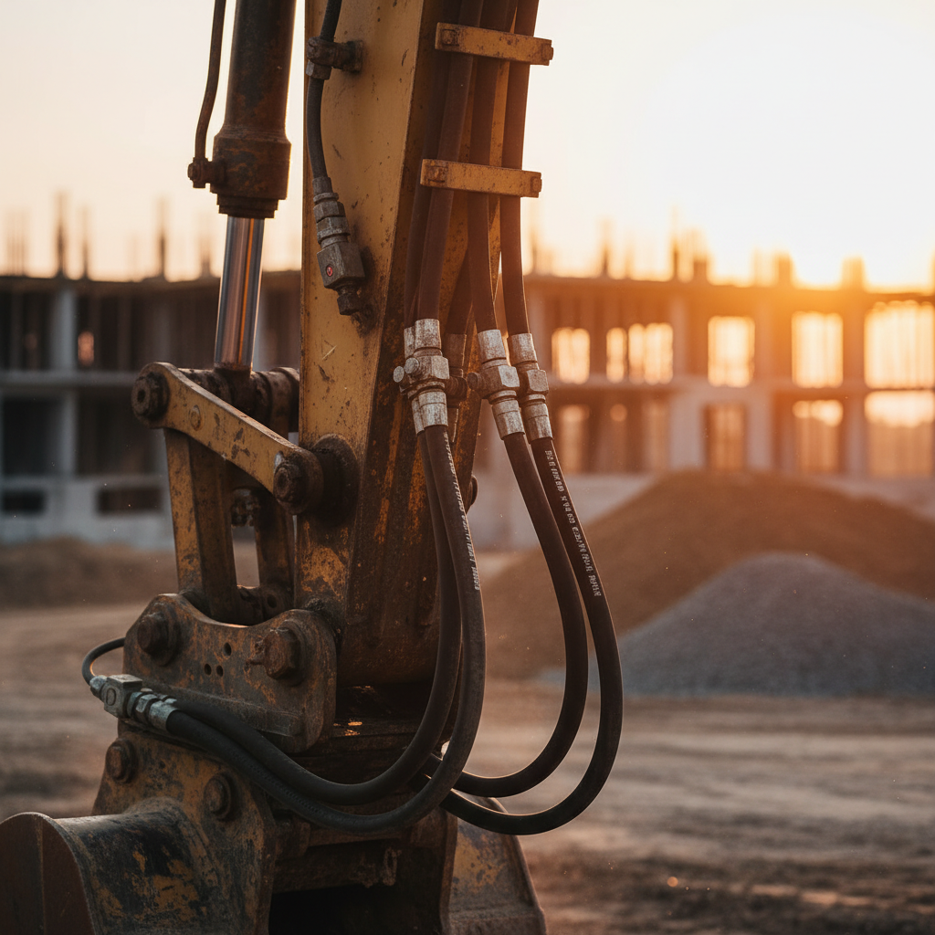 Hydraulic excavator arm close up