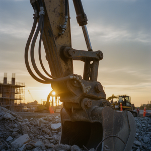excavator hydraulic arm sunset