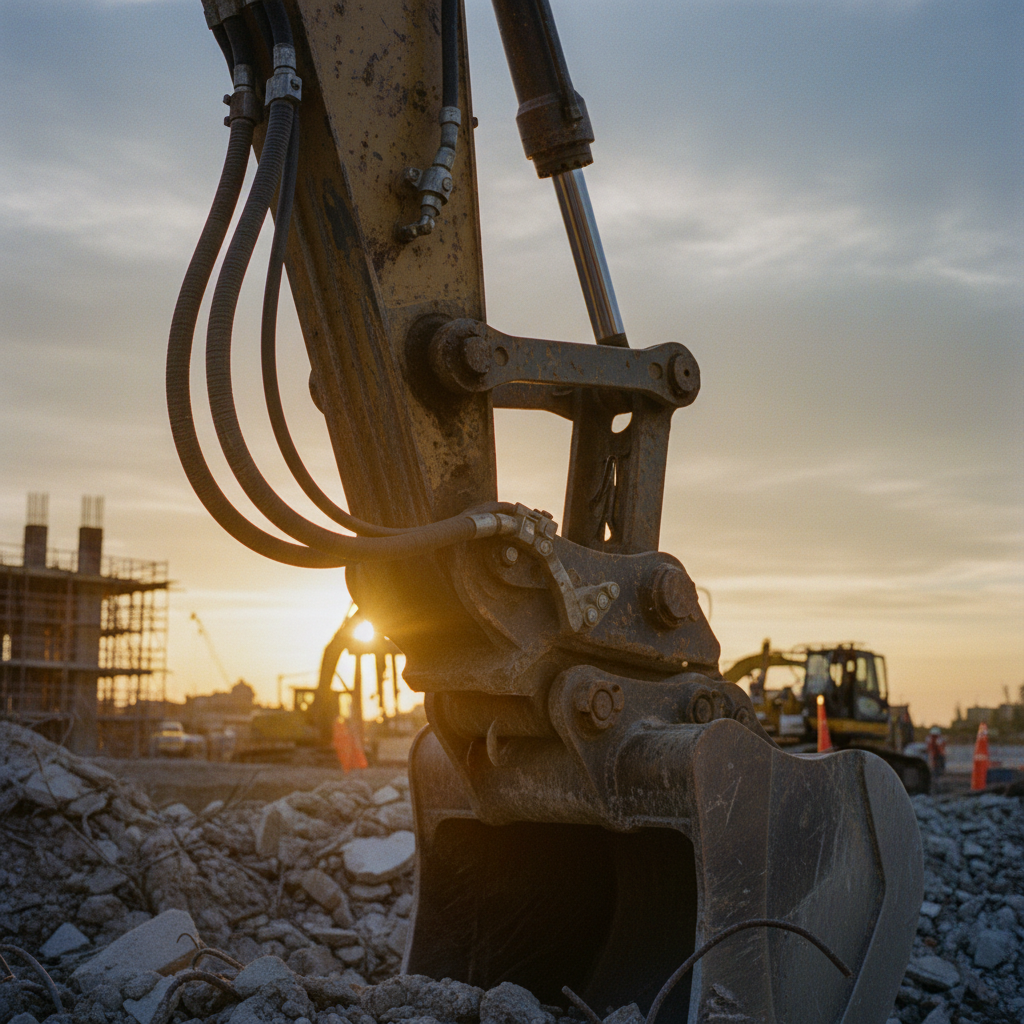 excavator hydraulic arm sunset